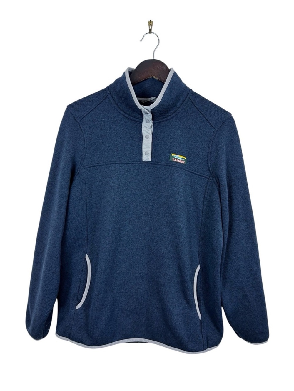 L.L. Bean Navy Zip-Front Fleece Pullover with Contrast Trim Size XL
